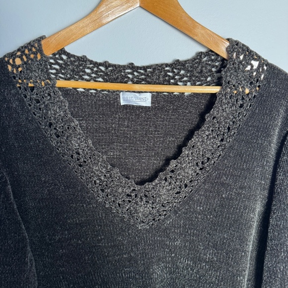 East West Women's Velvety Acrylic Long Sleeve V-Neck Sweater Brown Size 3X VTG - Picture 3 of 12